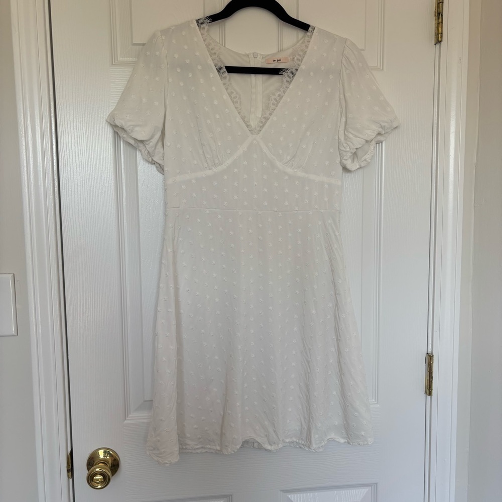 Francescas White Swiss Dot Mini Dress Size Medium